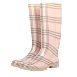 Burberry Nova Check Pink and Tan Plaid Rubber Rain Boots Size EU 39 (US …